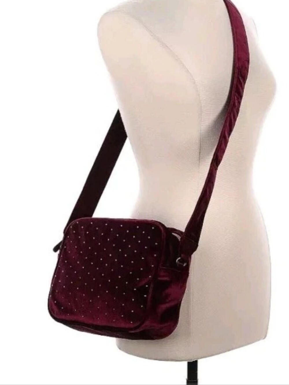 Studio 33 Velvet/Velour Crossbody Shoulder Bag Burgundy NWOT